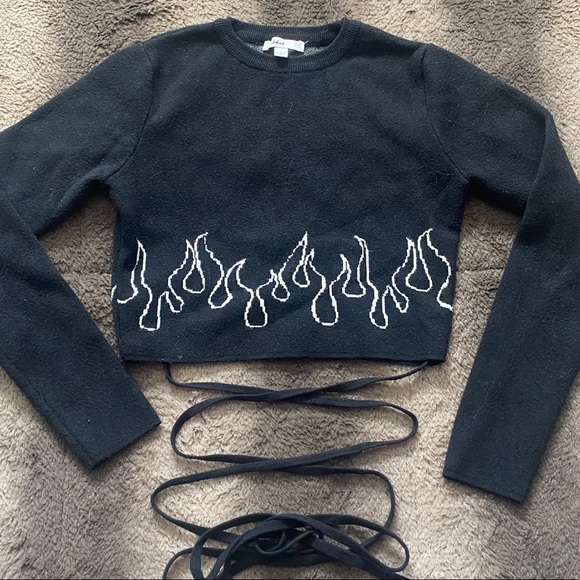 Subdued Sweaters - Subdued Black Sweater With White Flames